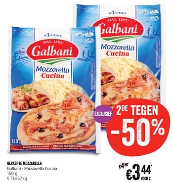 Promoties Geraspte mozzarella - Galbani - Geldig van 16/08/2018 tot 22/08/2018 bij Delhaize