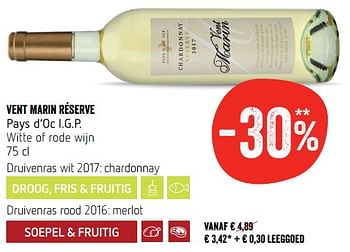 Promoties Vent marin réserve pays d`oc i.g.p. - Witte wijnen - Geldig van 16/08/2018 tot 22/08/2018 bij Delhaize
