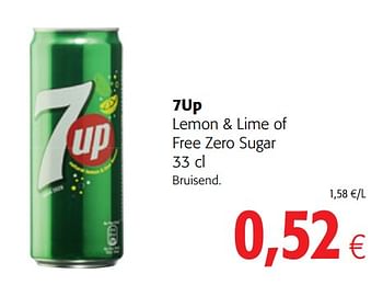 Promoties 7up lemon + lime of free zero sugar - 7-Up - Geldig van 16/08/2018 tot 28/08/2018 bij Colruyt