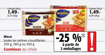 Promotions Wasa toutes les tartines croustillantes - Wasa - Valide de 16/08/2018 à 28/08/2018 chez Colruyt