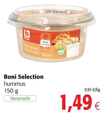 Promoties Boni selection hummus - Boni - Geldig van 16/08/2018 tot 28/08/2018 bij Colruyt