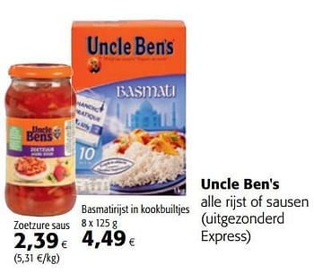 Promoties Uncle ben`s alle rijst of sausen - Uncle Ben's - Geldig van 16/08/2018 tot 28/08/2018 bij Colruyt