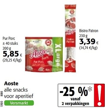 Promoties Aoste alle snacks voor aperitief - Aoste - Geldig van 16/08/2018 tot 28/08/2018 bij Colruyt