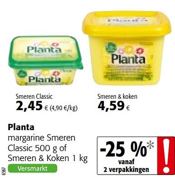 Promoties Planta margarine smeren classic of smeren + koken - Planta - Geldig van 16/08/2018 tot 28/08/2018 bij Colruyt