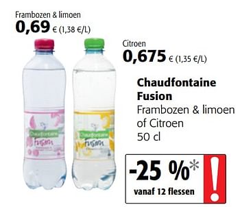 Promotions Chaudfontaine fusion frambozen + limoen of citroen - Chaudfontaine - Valide de 16/08/2018 à 28/08/2018 chez Colruyt