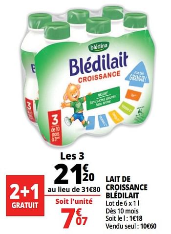 Promotions Lait de croissance blédilait - Blédina - Valide de 14/08/2018 à 21/08/2018 chez Auchan Ronq