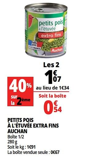 Promotions Petits pois à l`étuvée extra fins auchan - Produit Maison - Auchan Ronq - Valide de 14/08/2018 à 21/08/2018 chez Auchan Ronq