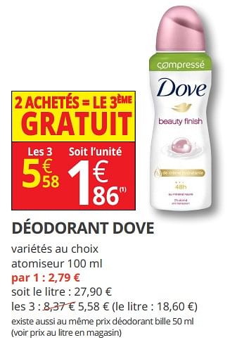 Promotions Déodorant dove - Dove - Valide de 15/08/2018 à 26/08/2018 chez Auchan Ronq