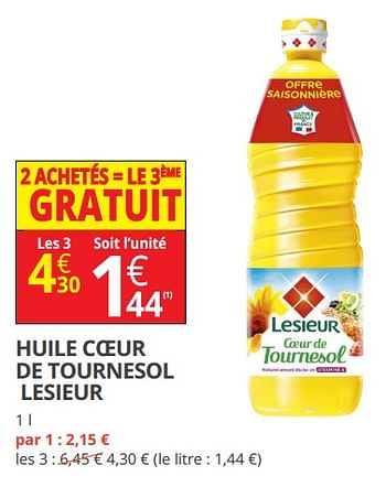Promotions Huile coeur de tournesol  lesieur - Lesieur - Valide de 15/08/2018 à 26/08/2018 chez Auchan Ronq