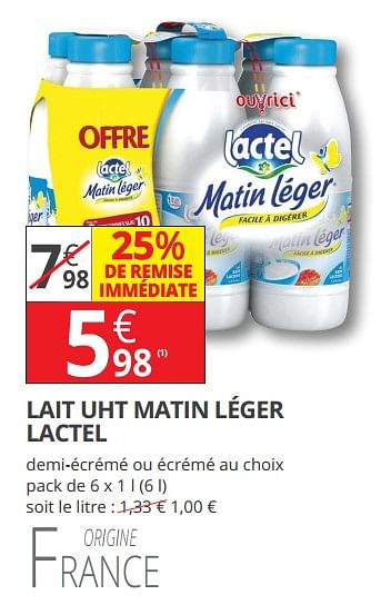 Promotions Lait uht matin léger lactel - Lactel - Valide de 15/08/2018 à 26/08/2018 chez Auchan Ronq