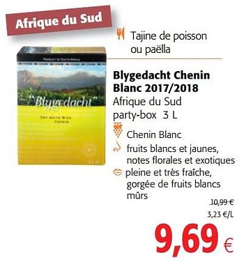 Promotions Blygedacht chenin blanc 2017-2018 afrique du sud party-box - Vins blancs - Valide de 16/08/2018 à 28/08/2018 chez Colruyt