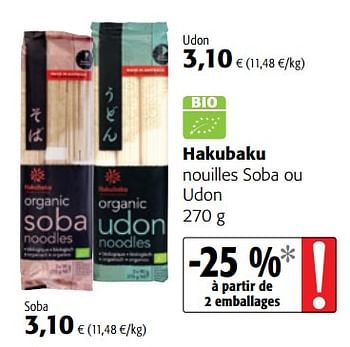Promotions Hakubaku nouilles soba ou udon - Hakubaku - Valide de 16/08/2018 à 28/08/2018 chez Colruyt