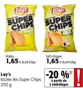 Promotions Lay`s toutes les super chips - Lay's - Valide de 16/08/2018 à 28/08/2018 chez Colruyt