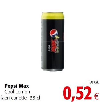 Promotions Pepsi max cool lemon en canette - Pepsi - Valide de 16/08/2018 à 28/08/2018 chez Colruyt