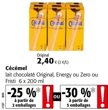 Promotions Cécémel lait chocolaté original, energy ou zero ou fristi - Cecemel - Valide de 16/08/2018 à 28/08/2018 chez Colruyt