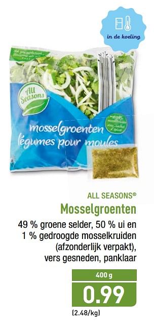 Promoties Mosselgroenten - All Seasons - Geldig van 20/08/2018 tot 25/08/2018 bij Aldi
