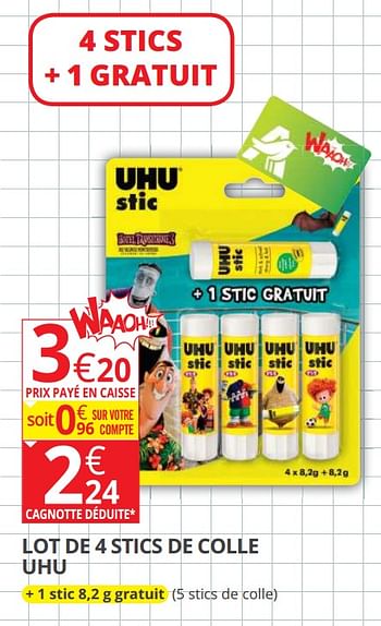 Promotions Lot de 4 stics de colle uhu - UHU - Valide de 14/08/2018 à 02/09/2018 chez Auchan Ronq