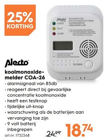 Promoties Alecto koolmonoxidemelder coa-26 - Alecto - Geldig van 15/08/2018 tot 28/08/2018 bij Blokker