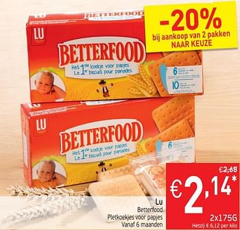 Promoties Lu betterfood pletkoekjes voor papjes - Lu - Geldig van 21/08/2018 tot 26/08/2018 bij Intermarche