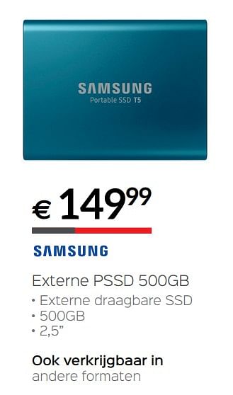Promoties Samsung externe pssd 500gb - Samsung - Geldig van 21/08/2018 tot 02/09/2018 bij Selexion