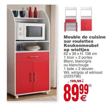Promoties Meuble de cuisine sur roulettes keukenmeubel op wieltjes - Huismerk - Cora - Geldig van 21/08/2018 tot 03/09/2018 bij Cora