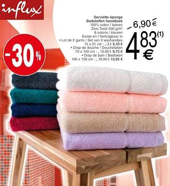 Promoties Serviette éponge badstoffen handdoek - INFLUX - Geldig van 21/08/2018 tot 03/09/2018 bij Cora