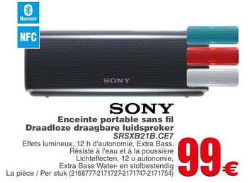 Promotions Enceinte portable sans fi l Draadloze draagbare luidsprekerSony speaker srsxb21b.ce7 - Sony - Valide de 21/08/2018 à 03/09/2018 chez Cora