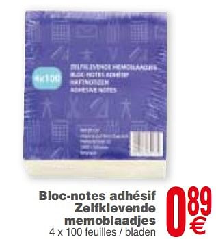 Promoties Bloc-notes adhésif zelfklevende memoblaadjes - Huismerk - Cora - Geldig van 21/08/2018 tot 03/09/2018 bij Cora