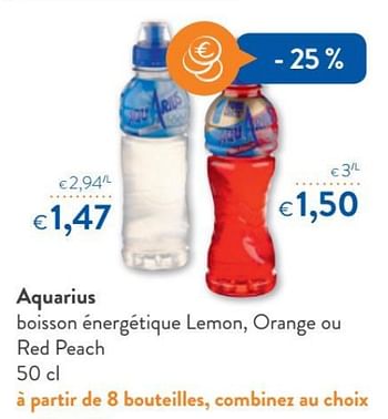 Promotions Aquarius boisson énergétique lemon, orange ou red peach - Aquarius - Valide de 16/08/2018 à 28/08/2018 chez OKay