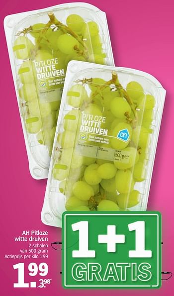Promotions Ah pitloze witte druiven - Produit Maison - Albert Heijn - Valide de 20/08/2018 à 26/08/2018 chez Albert Heijn