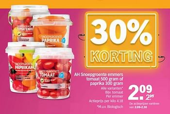 Promoties Ah snoepgroente emmers tomaat 500 gram of paprika 300 gram - Huismerk - Albert Heijn - Geldig van 20/08/2018 tot 26/08/2018 bij Albert Heijn