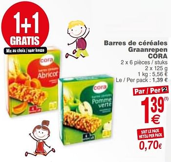 Promoties Barres de céréales graanrepen cora - Huismerk - Cora - Geldig van 21/08/2018 tot 27/08/2018 bij Cora