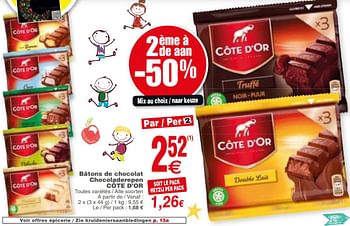 Promotions Bâtons de chocolat chocoladerepen côte d’or - Cote D'Or - Valide de 21/08/2018 à 27/08/2018 chez Cora
