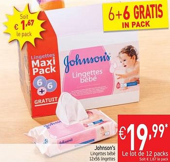 Promoties Johnson`s lingettes bébé - Johnson's - Geldig van 21/08/2018 tot 26/08/2018 bij Intermarche