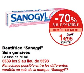 Promotions Dentifrice sanogyl soin gencives - SANOGYL - Valide de 17/08/2018 à 27/08/2018 chez MonoPrix
