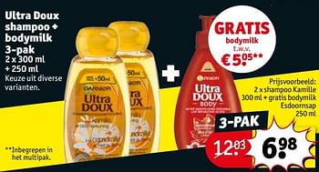 Promoties 2 x shampoo kamille + gratis bodymilk esdoornsap - Garnier - Geldig van 21/08/2018 tot 26/08/2018 bij Kruidvat