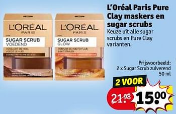 Promoties 2 x sugar scrub zuiverend - L'Oreal Paris - Geldig van 21/08/2018 tot 26/08/2018 bij Kruidvat