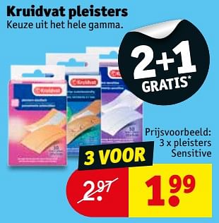 Promoties 3 x pleisters sensitive - Huismerk - Kruidvat - Geldig van 21/08/2018 tot 26/08/2018 bij Kruidvat