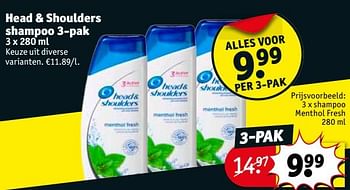 Promoties 3 x shampoo menthol fresh - Head & Shoulders - Geldig van 21/08/2018 tot 26/08/2018 bij Kruidvat