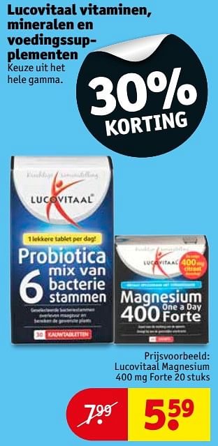 Promotions Lucovitaal magnesium 400 mg forte - Lucovitaal - Valide de 21/08/2018 à 26/08/2018 chez Kruidvat