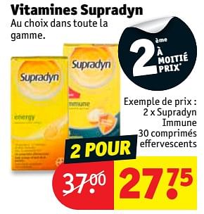 Promotions 2 x supradyn immune 30 comprimés effervescents - Supradyn - Valide de 21/08/2018 à 26/08/2018 chez Kruidvat