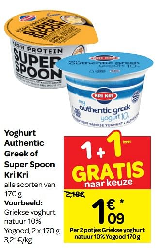Promoties Griekse yoghurt natuur 10% yogood - Kri Kri - Geldig van 22/08/2018 tot 27/08/2018 bij Carrefour