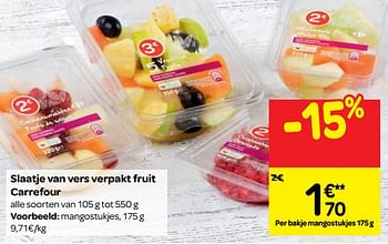 Promoties Slaatje van vers verpakt fruit carrefour - Huismerk - Carrefour  - Geldig van 22/08/2018 tot 27/08/2018 bij Carrefour
