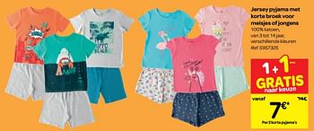 Promoties Jersey pyjama met korte broek voor meisjes of jongens - Huismerk - Carrefour  - Geldig van 22/08/2018 tot 27/08/2018 bij Carrefour