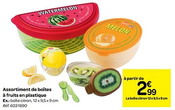 Promotions Assortiment de boîtes à fruits en plastique - Produit maison - Carrefour  - Valide de 22/08/2018 à 27/08/2018 chez Carrefour