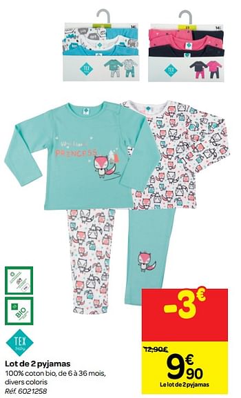 Tex Baby Lot De 2 Pyjamas En Promotion Chez Carrefour