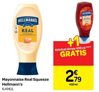 Promotions Mayonnaise real squeeze hellmann`s - Hellmann's - Valide de 22/08/2018 à 27/08/2018 chez Carrefour