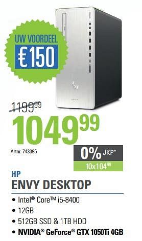 Promoties Hp envy desktop - HP - Geldig van 20/08/2018 tot 30/09/2018 bij Auva