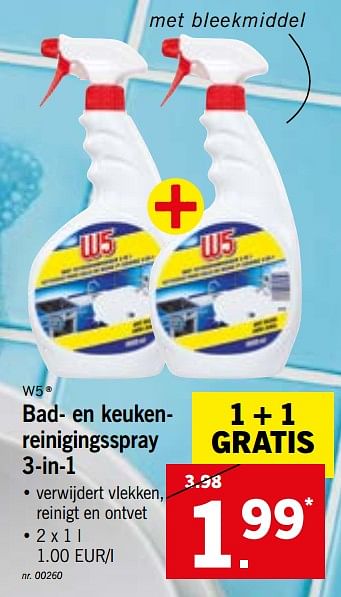 Promoties Bad- en keuken reinigingsspray 3-in-1 - W5 - Geldig van 03/09/2018 tot 08/09/2018 bij Lidl