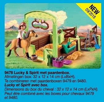 Promoties Lucky + spirit met paardenbox - Playmobil - Geldig van 01/09/2018 tot 31/12/2018 bij Playmobil